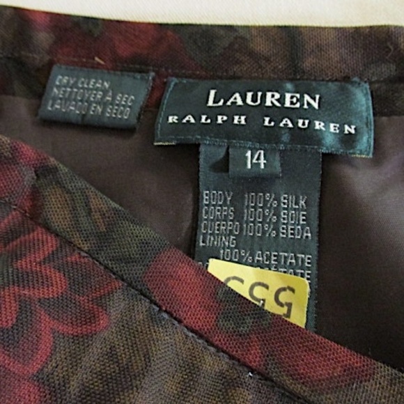 VTG Ralph Lauren Midi A-line Silk Skirt, Size 14 - Picture 8 of 8